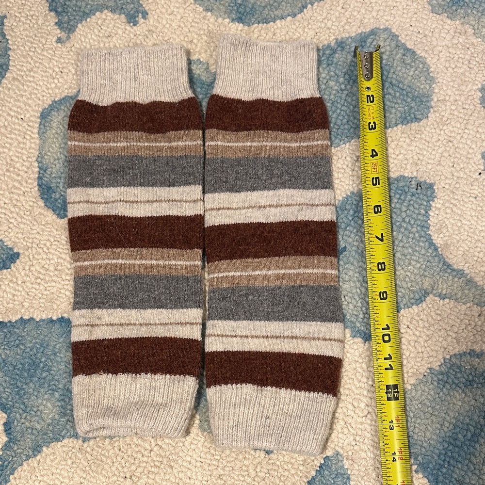 Lambswool leg warmers - Brown, Gray, and Cream